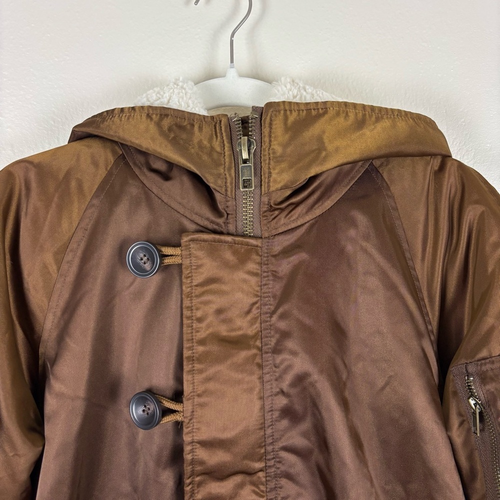 Mother The Puffer Hoodie Size M In Warm Feelings Brown Shearling Bomber Full Zip - Picture 5 of 15